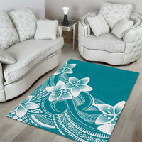 Polynesian Plumeria Flowers Tribal Area Rug Pacific Tattoo Teal Style LT9 - Polynesian Pride