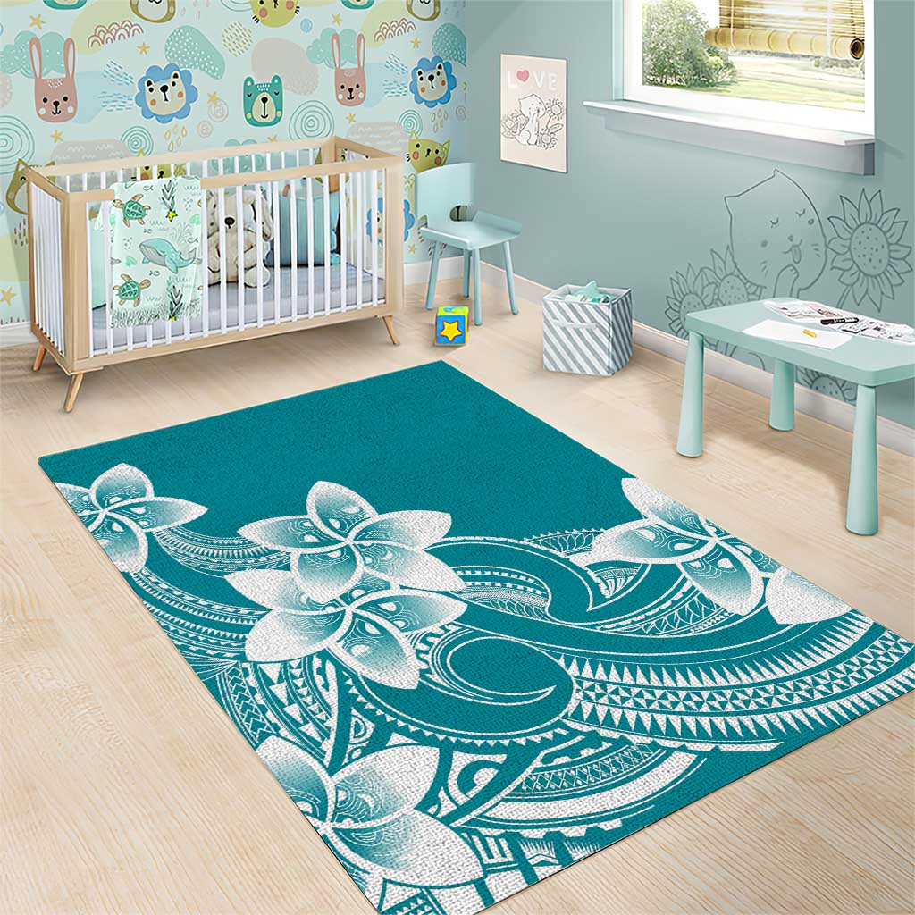 Polynesian Plumeria Flowers Tribal Area Rug Pacific Tattoo Teal Style LT9 - Polynesian Pride