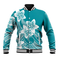 Polynesian Plumeria Flowers Tribal Baseball Jacket Pacific Tattoo Teal Style LT9 Unisex Teal - Polynesian Pride