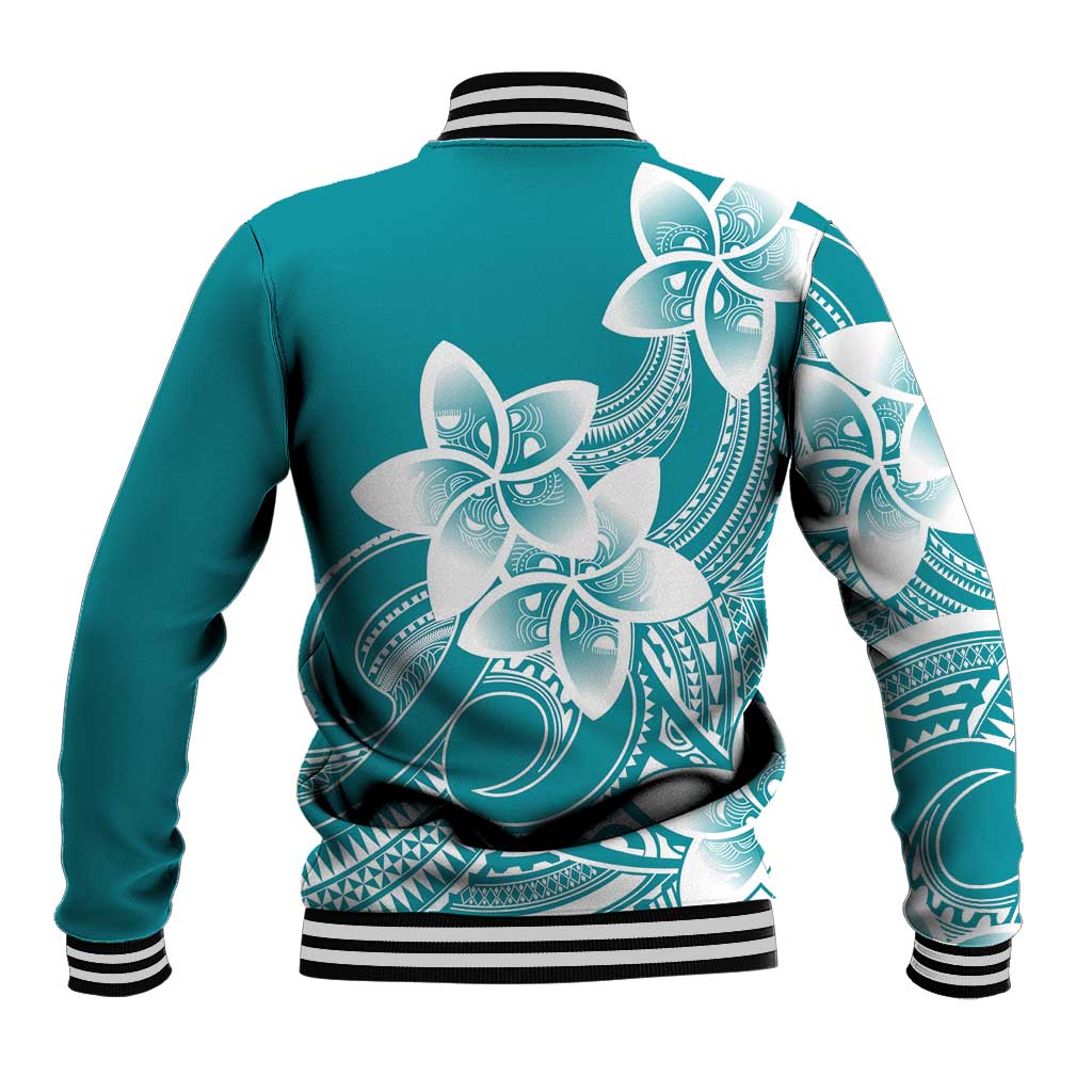 Polynesian Plumeria Flowers Tribal Baseball Jacket Pacific Tattoo Teal Style LT9 - Polynesian Pride