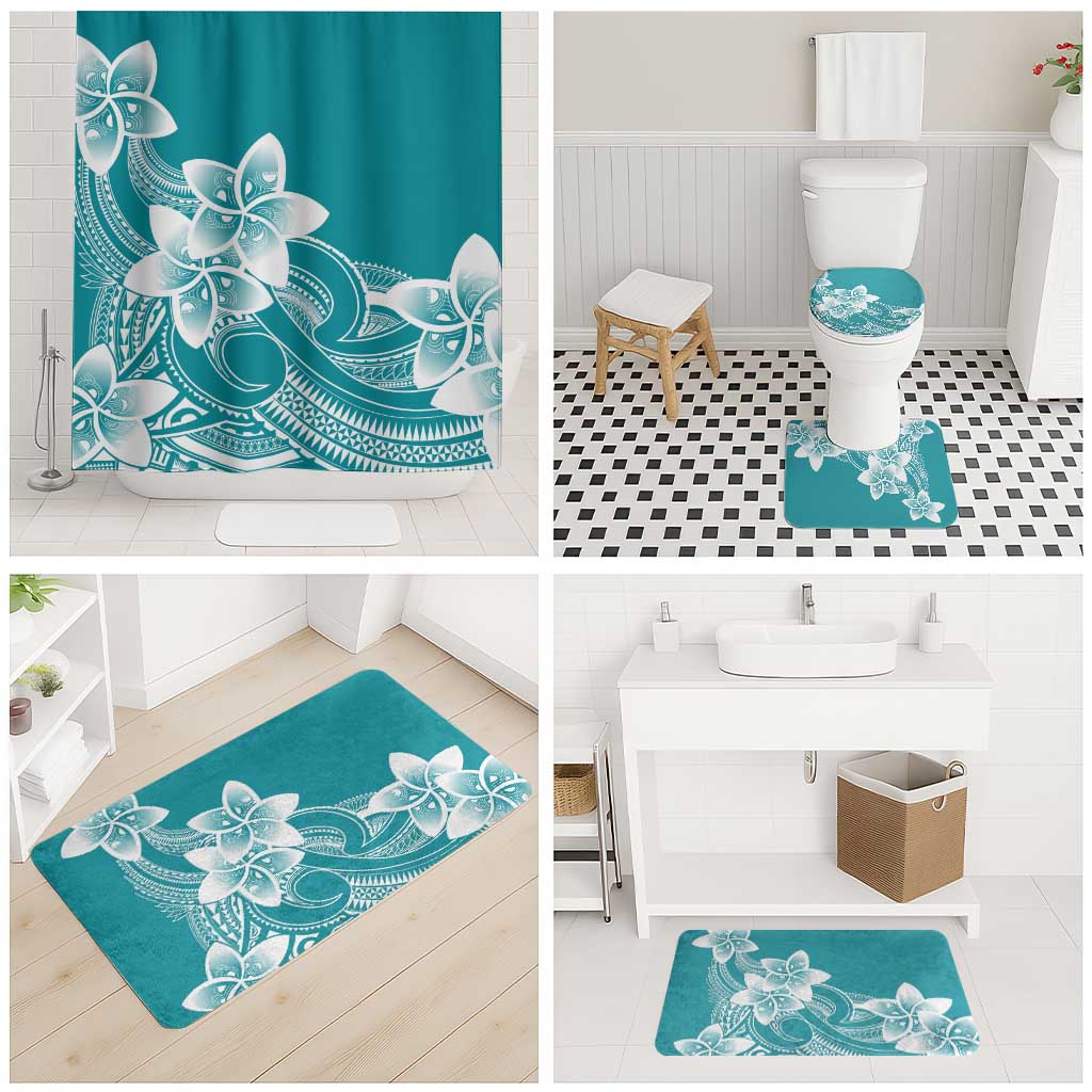 Polynesian Plumeria Flowers Tribal Bathroom Set Pacific Tattoo Teal Style LT9 - Polynesian Pride