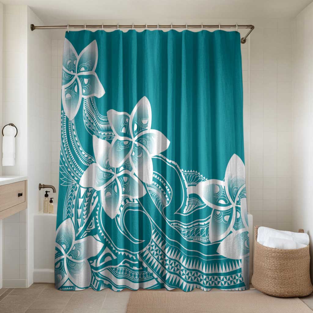 Polynesian Plumeria Flowers Tribal Bathroom Set Pacific Tattoo Teal Style LT9 Shower Curtain Only Teal - Polynesian Pride