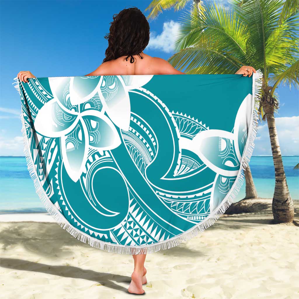 Polynesian Plumeria Flowers Tribal Beach Blanket Pacific Tattoo Teal Style LT9 - Polynesian Pride