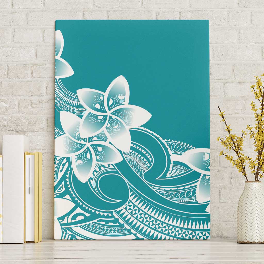 Polynesian Plumeria Flowers Tribal Canvas Wall Art Pacific Tattoo Teal Style LT9 Without Frame Teal - Polynesian Pride