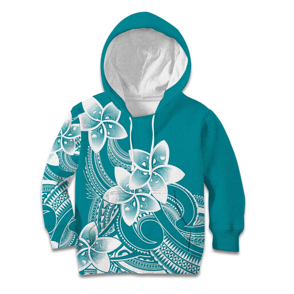 Polynesian Plumeria Flowers Tribal Kid Hoodie Pacific Tattoo Teal Style LT9 Hoodie Teal - Polynesian Pride