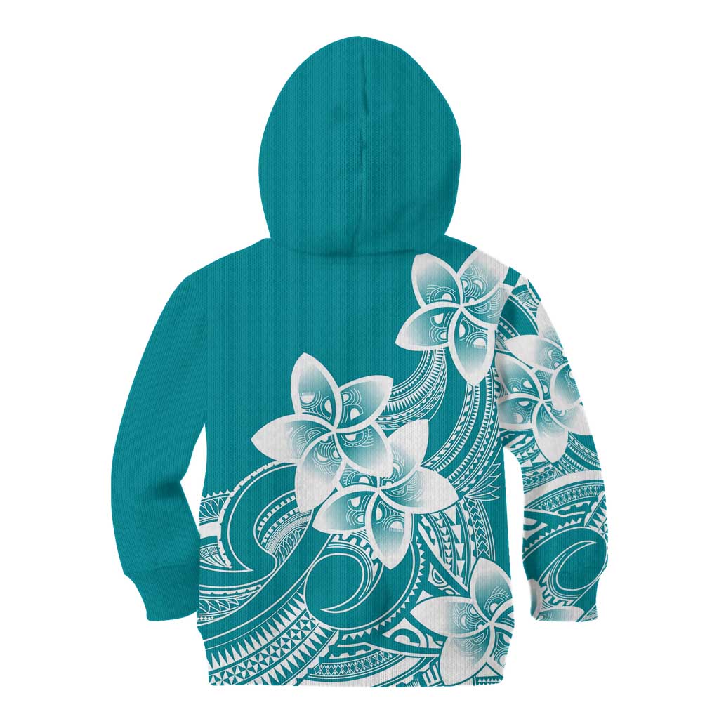 Polynesian Plumeria Flowers Tribal Kid Hoodie Pacific Tattoo Teal Style LT9 - Polynesian Pride