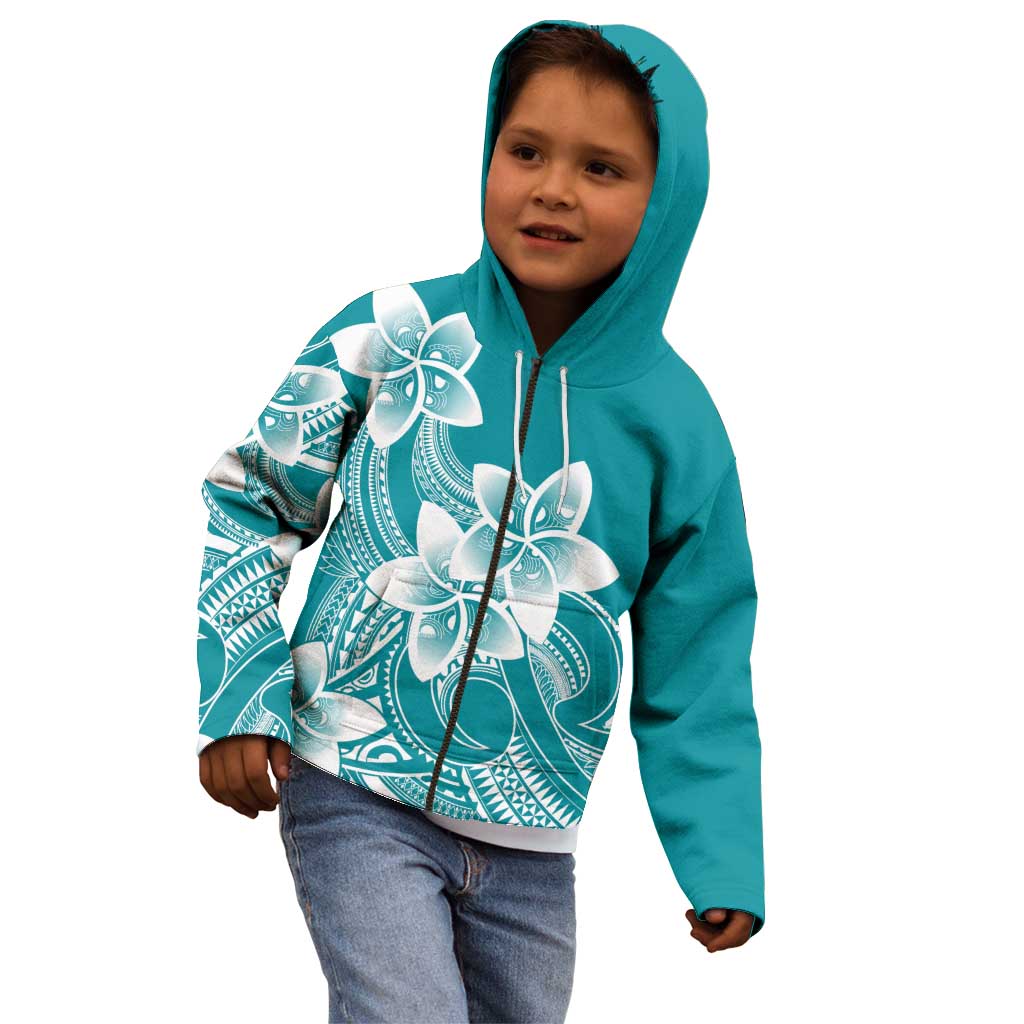 Polynesian Plumeria Flowers Tribal Kid Hoodie Pacific Tattoo Teal Style LT9 - Polynesian Pride