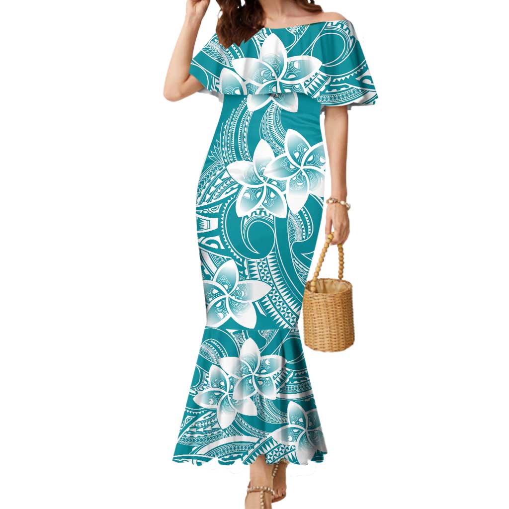 Polynesian Plumeria Flowers Tribal Mermaid Dress Pacific Tattoo Teal Style LT9 Women Teal - Polynesian Pride