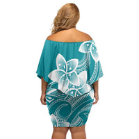 Polynesian Plumeria Flowers Tribal Off Shoulder Short Dress Pacific Tattoo Teal Style LT9 - Polynesian Pride