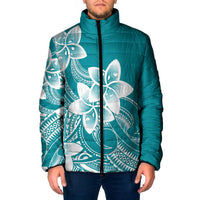 Polynesian Plumeria Flowers Tribal Padded Jacket Pacific Tattoo Teal Style LT9 Men Teal - Polynesian Pride
