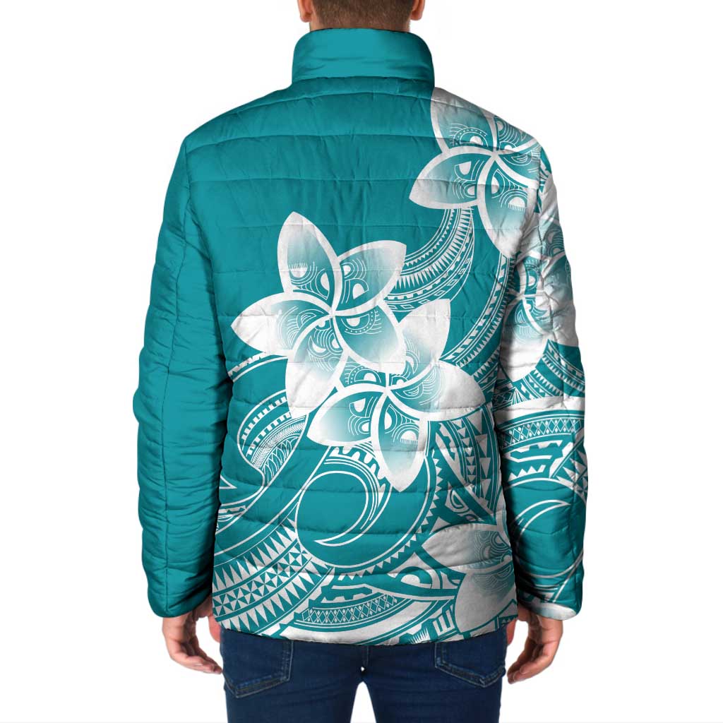 Polynesian Plumeria Flowers Tribal Padded Jacket Pacific Tattoo Teal Style LT9 - Polynesian Pride