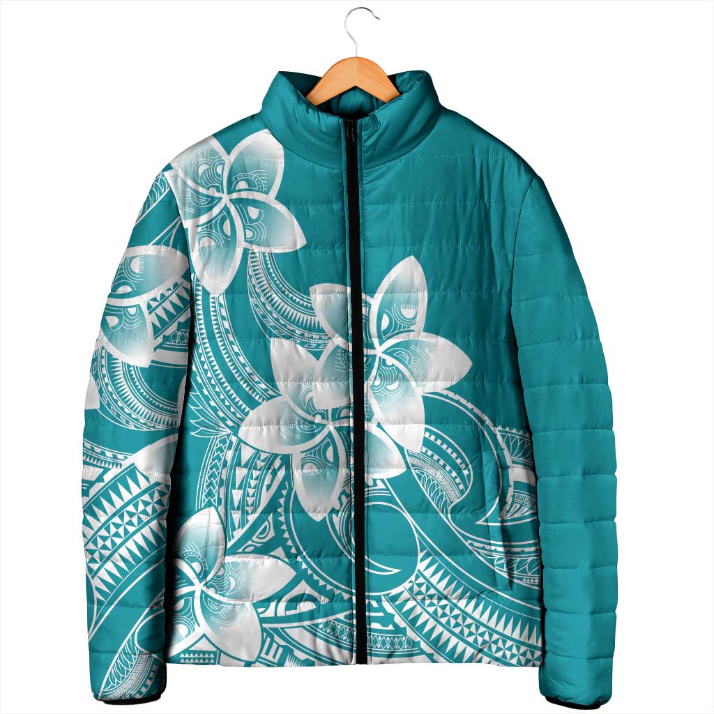 Polynesian Plumeria Flowers Tribal Padded Jacket Pacific Tattoo Teal Style LT9 - Polynesian Pride