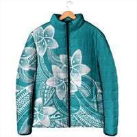 Polynesian Plumeria Flowers Tribal Padded Jacket Pacific Tattoo Teal Style LT9 - Polynesian Pride