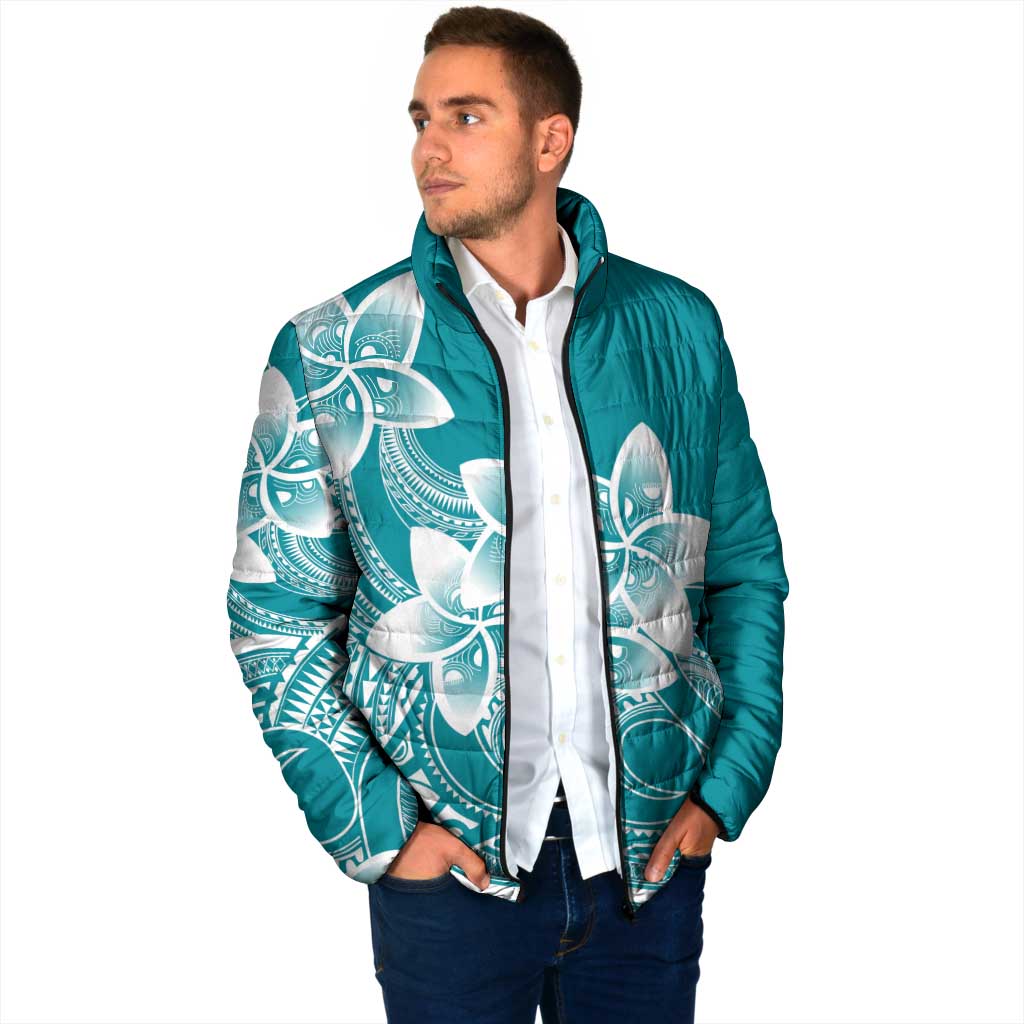Polynesian Plumeria Flowers Tribal Padded Jacket Pacific Tattoo Teal Style LT9 - Polynesian Pride