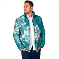 Polynesian Plumeria Flowers Tribal Padded Jacket Pacific Tattoo Teal Style LT9 - Polynesian Pride