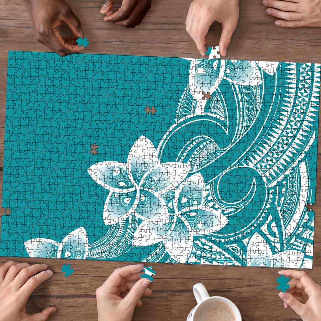 Polynesian Plumeria Flowers Tribal Puzzle Pacific Tattoo Teal Style LT9 - Polynesian Pride