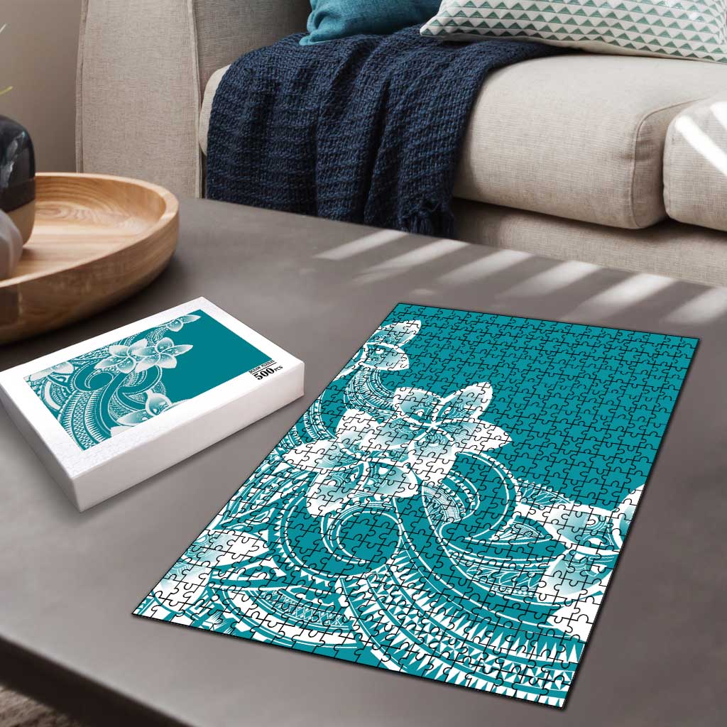 Polynesian Plumeria Flowers Tribal Puzzle Pacific Tattoo Teal Style LT9 - Polynesian Pride