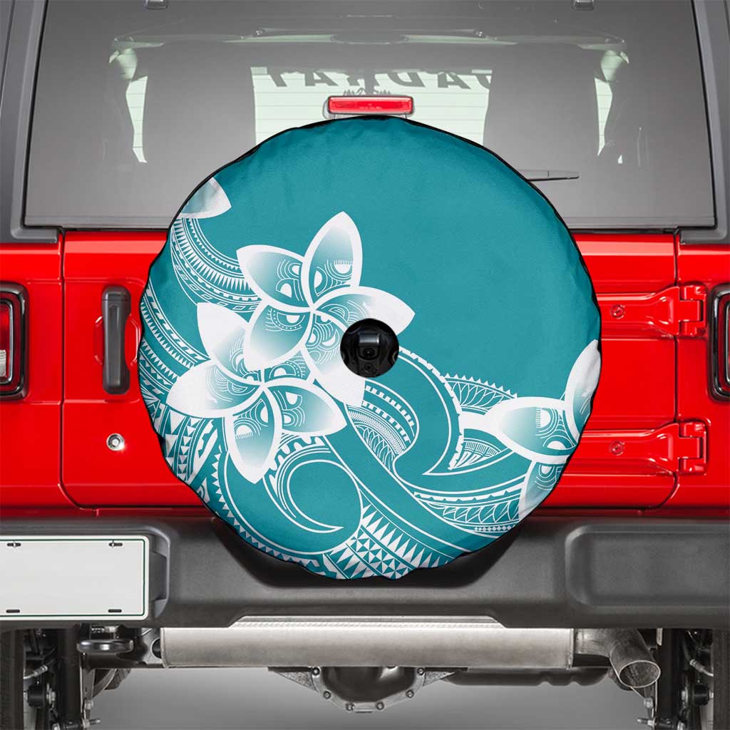 Polynesian Plumeria Flowers Tribal Spare Tire Cover Pacific Tattoo Teal Style LT9 - Polynesian Pride