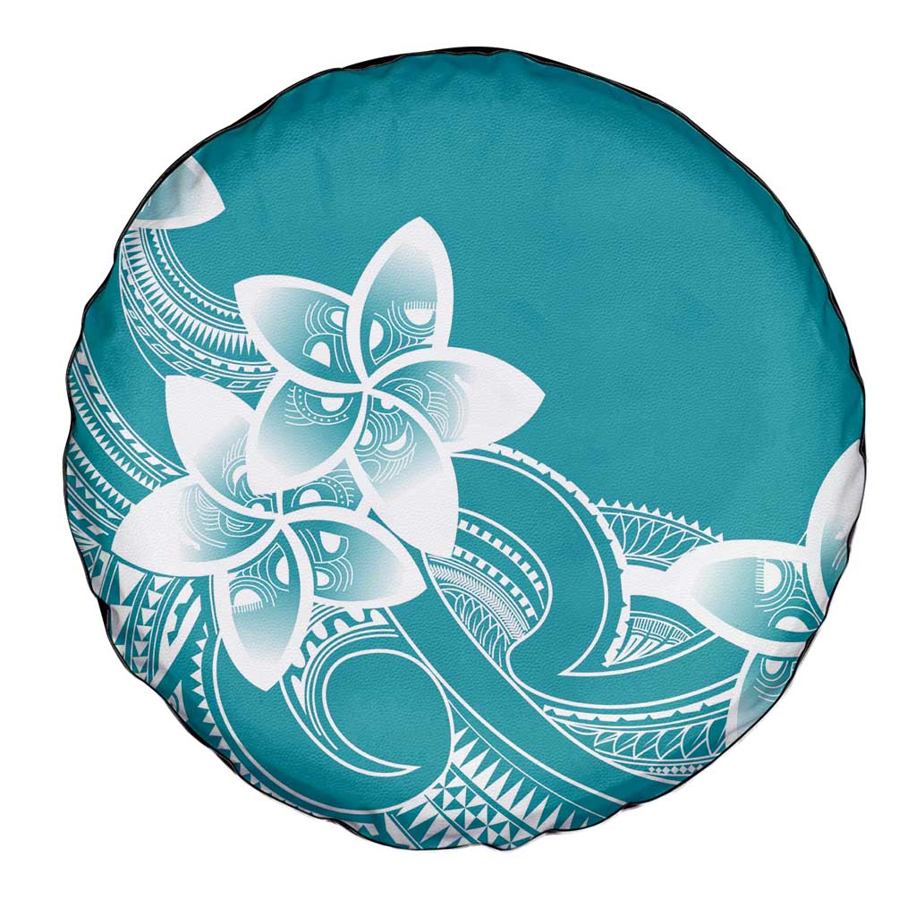 Polynesian Plumeria Flowers Tribal Spare Tire Cover Pacific Tattoo Teal Style LT9 - Polynesian Pride