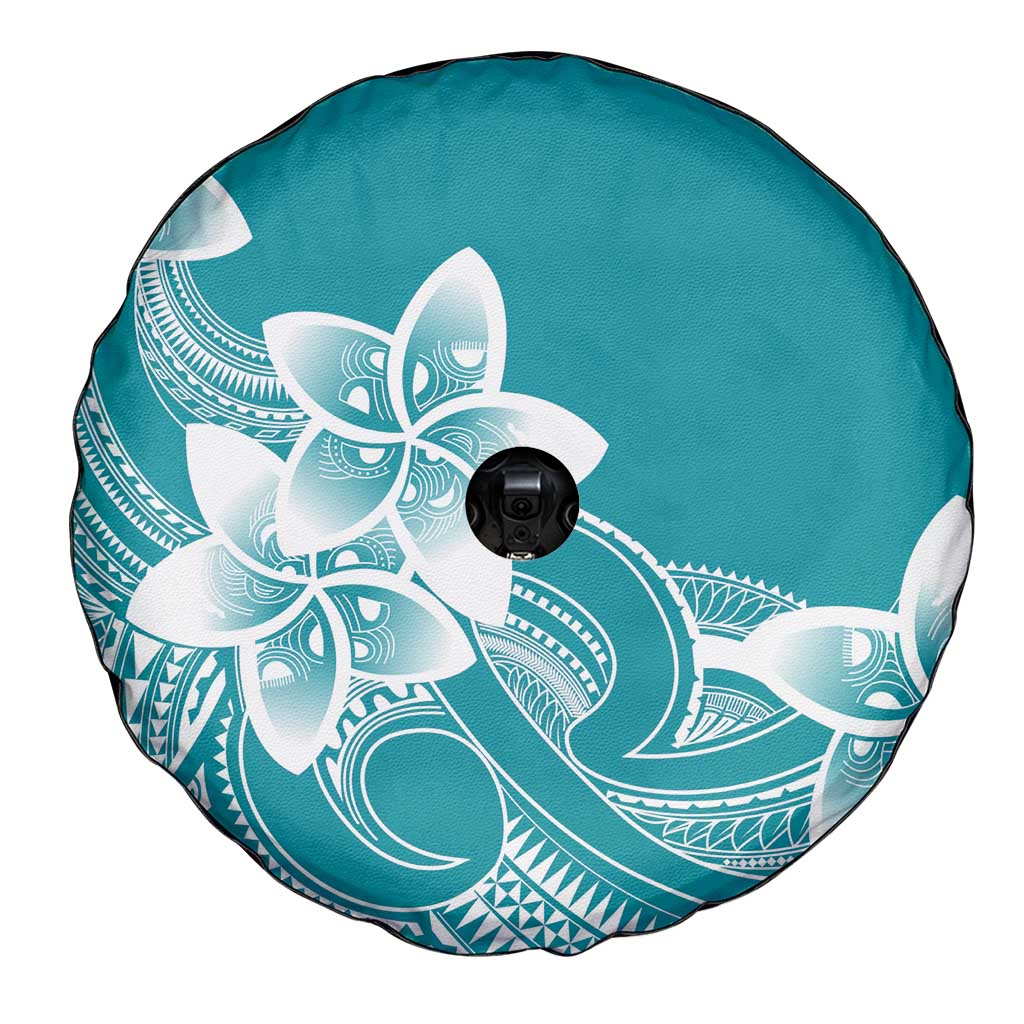 Polynesian Plumeria Flowers Tribal Spare Tire Cover Pacific Tattoo Teal Style LT9 - Polynesian Pride