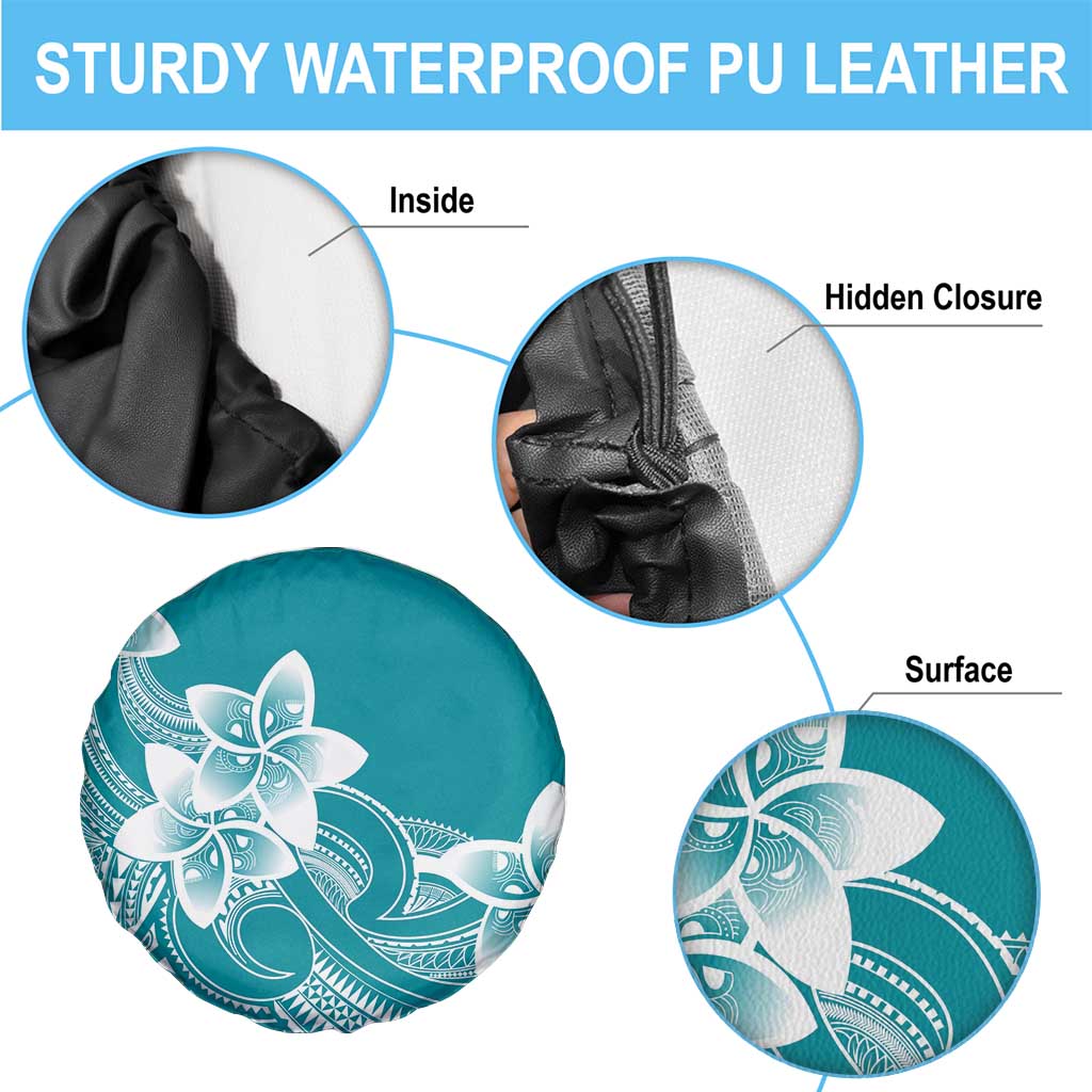 Polynesian Plumeria Flowers Tribal Spare Tire Cover Pacific Tattoo Teal Style LT9 - Polynesian Pride