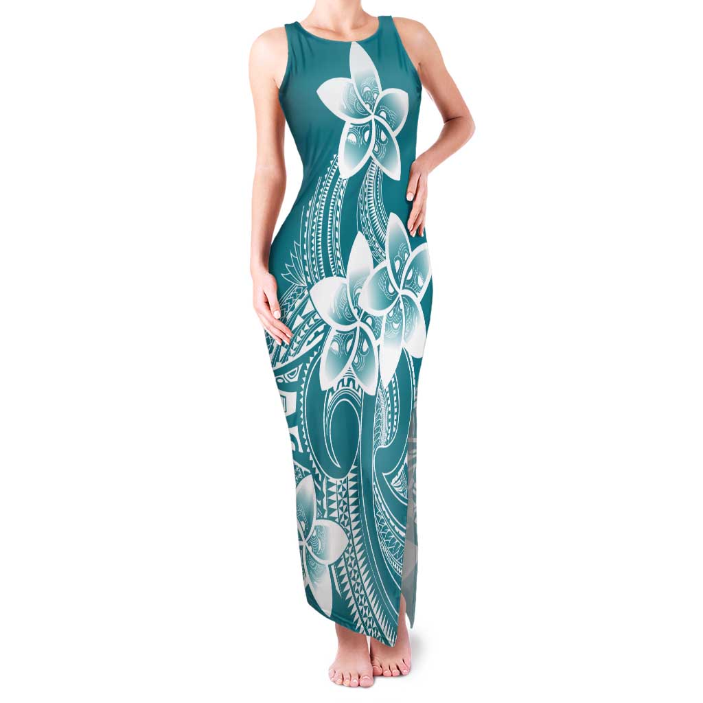 Polynesian Plumeria Flowers Tribal Tank Maxi Dress Pacific Tattoo Teal Style LT9 Women Teal - Polynesian Pride