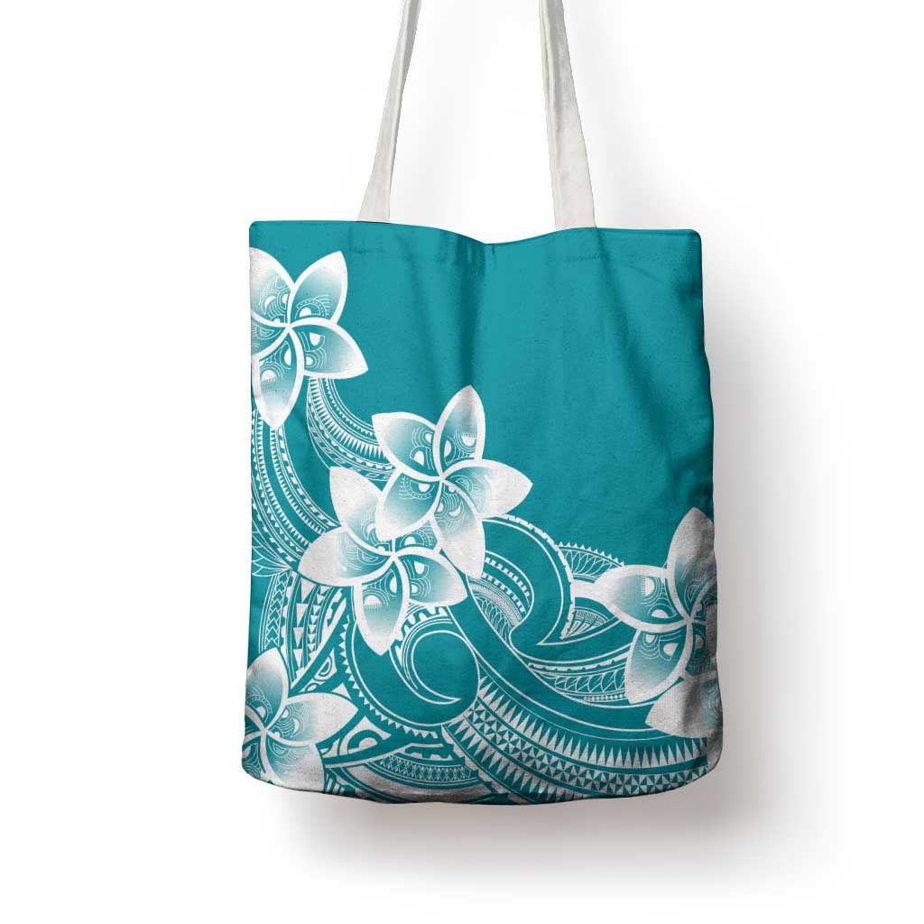 Polynesian Plumeria Flowers Tribal Tote Bag Pacific Tattoo Teal Style LT9 - Polynesian Pride