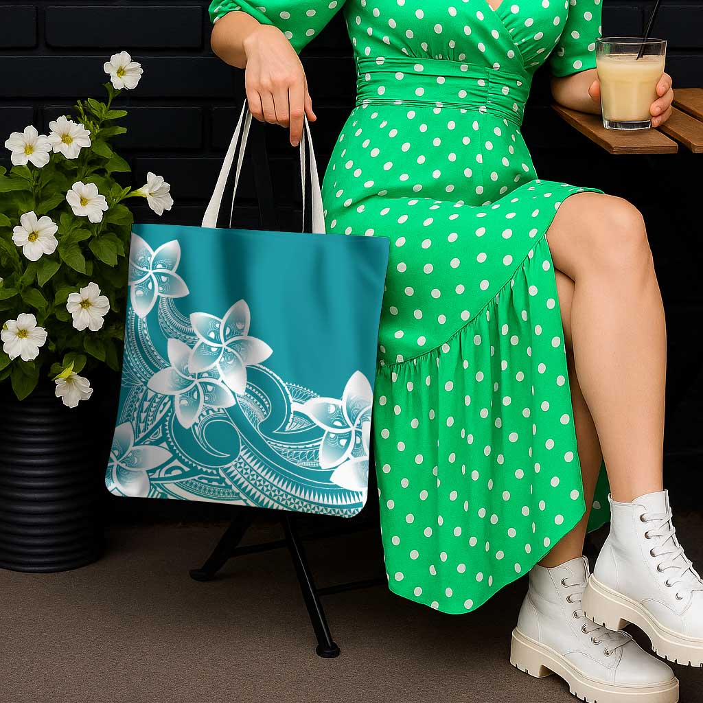 Polynesian Plumeria Flowers Tribal Tote Bag Pacific Tattoo Teal Style LT9 - Polynesian Pride