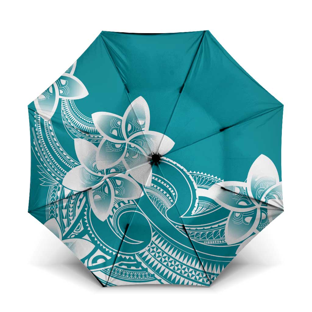 Polynesian Plumeria Flowers Tribal Umbrella Pacific Tattoo Teal Style LT9 One Size Folded 11.42 inch Opened Diameter 37.4 inch Teal - Polynesian Pride