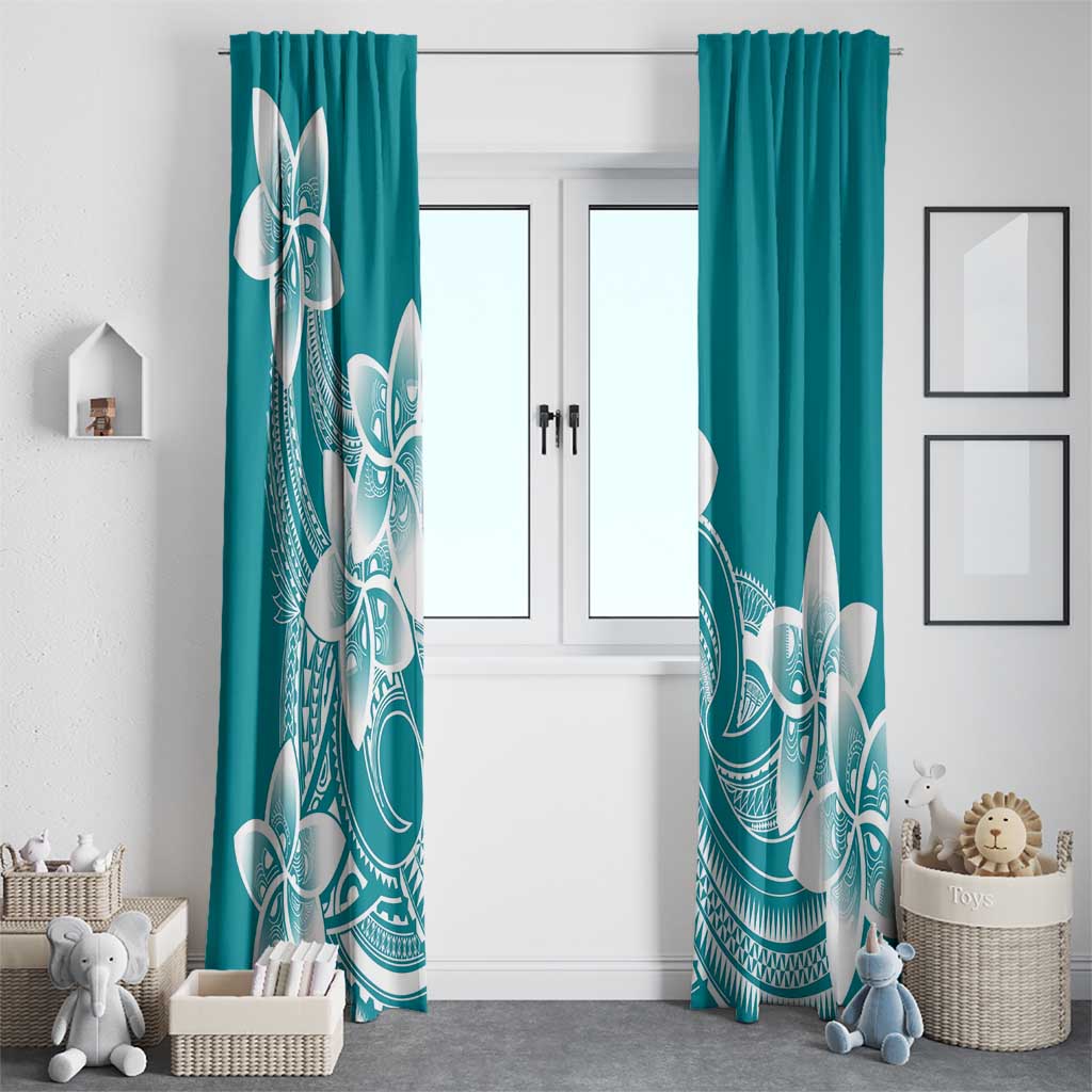 Polynesian Plumeria Flowers Tribal Window Curtain Pacific Tattoo Teal Style LT9 - Polynesian Pride