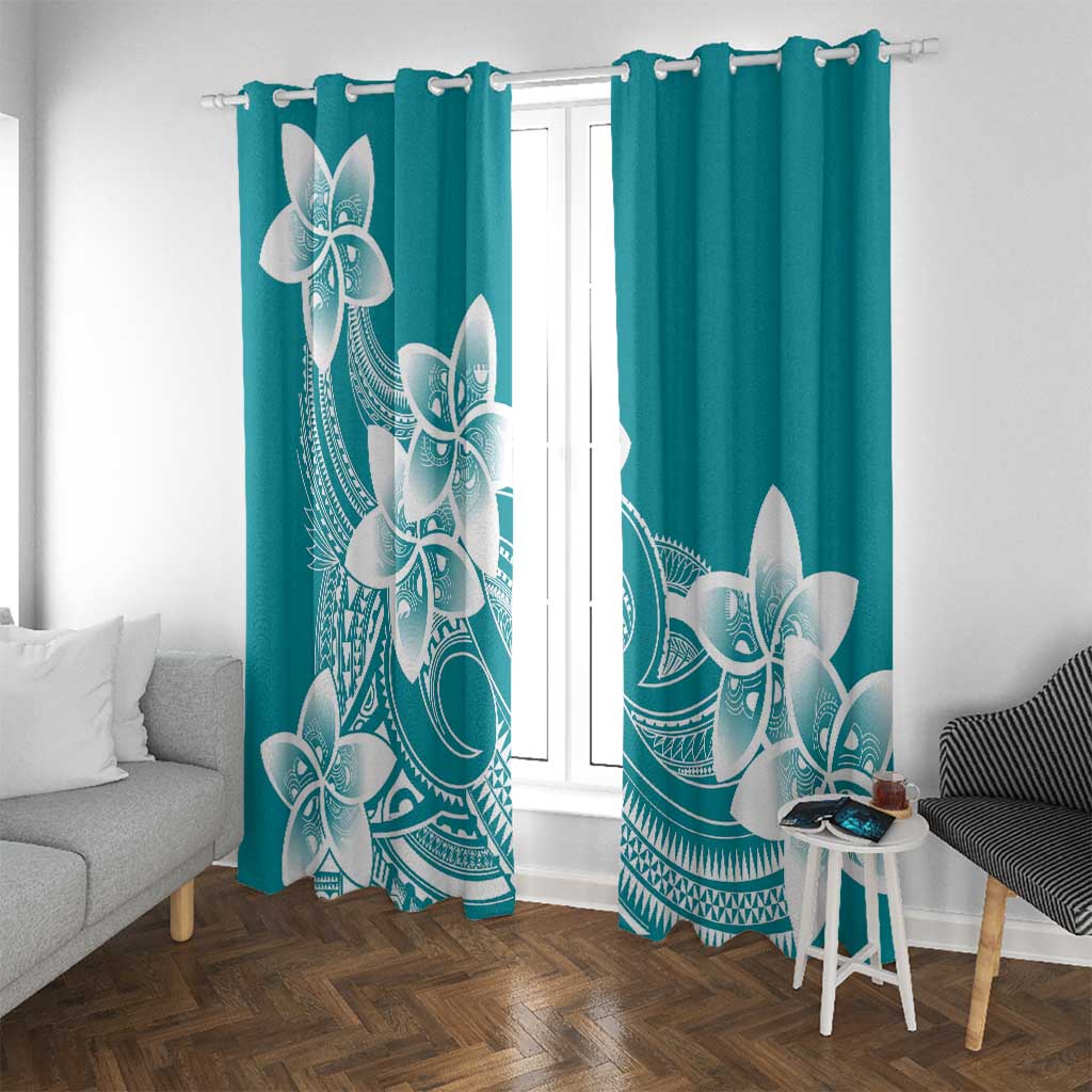 Polynesian Plumeria Flowers Tribal Window Curtain Pacific Tattoo Teal Style LT9 With Grommets Teal - Polynesian Pride