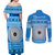 Personalised Fiji Marau Na Kerisimasi Couples Matching Off Shoulder Maxi Dress and Long Sleeve Button Shirt Merry Christmas Tapa Pattern Blue Style LT9 - Polynesian Pride