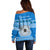 Personalised Fiji Marau Na Kerisimasi Off Shoulder Sweater Merry Christmas Tapa Pattern Blue Style LT9 - Polynesian Pride