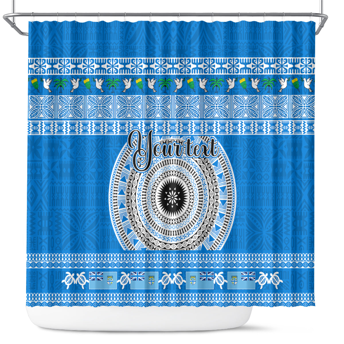 Personalised Fiji Marau Na Kerisimasi Shower Curtain Merry Christmas Tapa Pattern Blue Style LT9 Red - Polynesian Pride