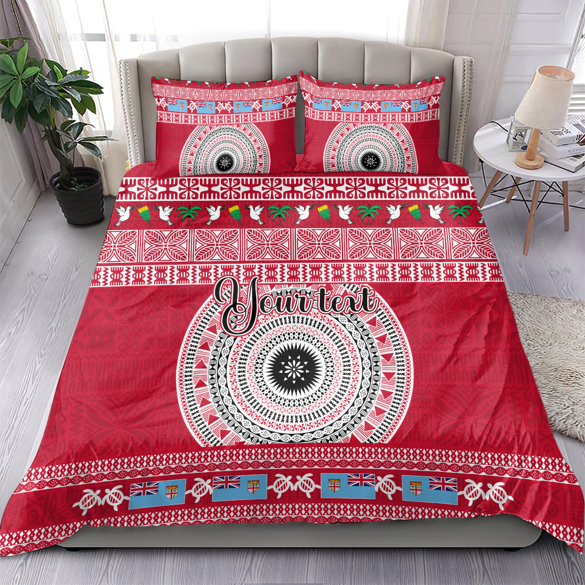 Personalised Fiji Marau Na Kerisimasi Bedding Set Merry Christmas Tapa Pattern Red Style LT9 - Polynesian Pride
