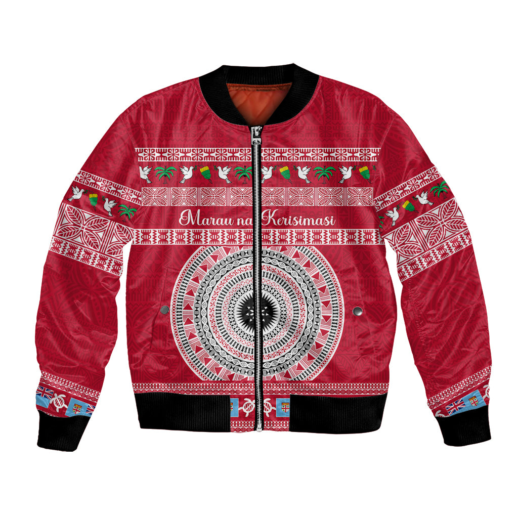 Personalised Fiji Marau Na Kerisimasi Bomber Jacket Merry Christmas Tapa Pattern Red Style LT9 Unisex Red - Polynesian Pride