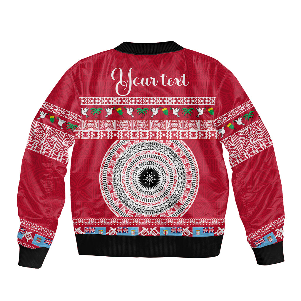 Personalised Fiji Marau Na Kerisimasi Bomber Jacket Merry Christmas Tapa Pattern Red Style LT9 - Polynesian Pride