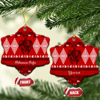 Personalised Tonga Kilisimasi Fiefia Ceramic Ornament Merry Christmas with Turtle Ngatu Pattern LT9 Snow Flake Red - Polynesian Pride