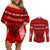 Personalised Tonga Kilisimasi Fiefia Couples Matching Off Shoulder Short Dress and Long Sleeve Button Shirt Merry Christmas with Turtle Ngatu Pattern LT9 Red - Polynesian Pride