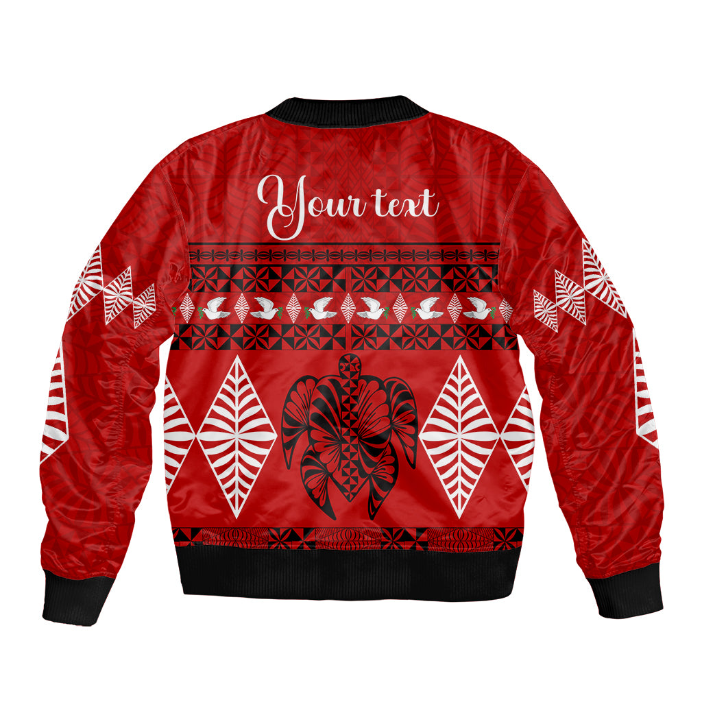 Personalised Tonga Kilisimasi Fiefia Sleeve Zip Bomber Jacket Merry Christmas with Turtle Ngatu Pattern LT9 - Polynesian Pride
