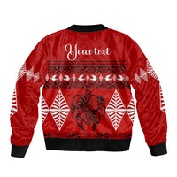 Personalised Tonga Kilisimasi Fiefia Sleeve Zip Bomber Jacket Merry Christmas with Turtle Ngatu Pattern LT9 - Polynesian Pride