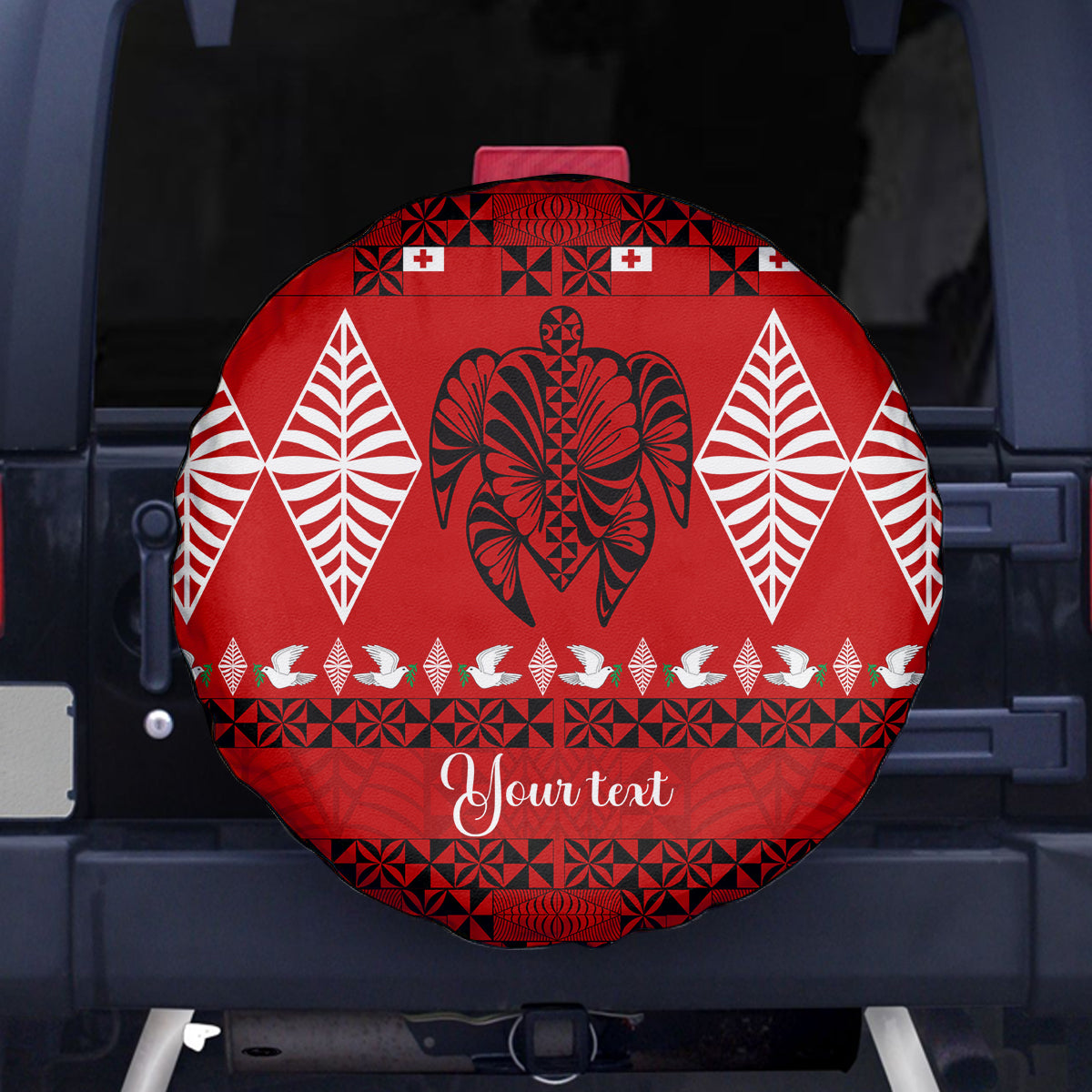 Personalised Tonga Kilisimasi Fiefia Spare Tire Cover Merry Christmas with Turtle Ngatu Pattern LT9 Red - Polynesian Pride