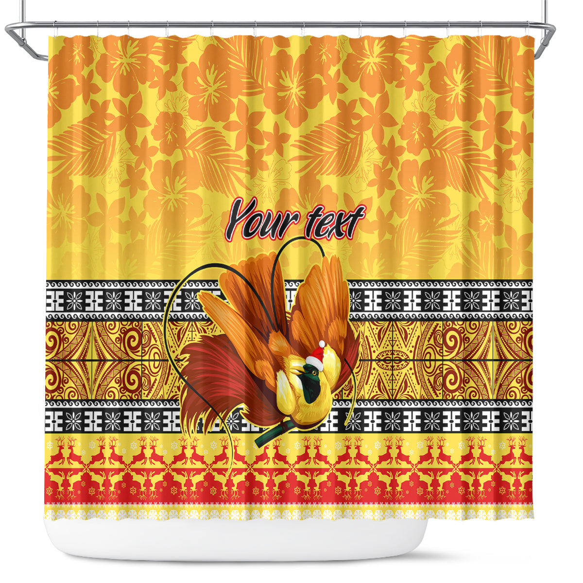 Personalised PNG Hamamas Krismas Shower Curtain Papua New Guinea Bird Of Paradise Merry Christmas Gold Style LT9 Gold - Polynesian Pride