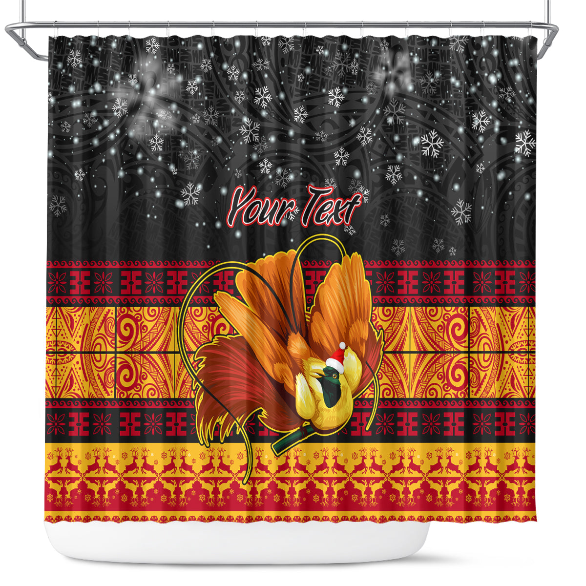 Personalised PNG Hamamas Krismas Shower Curtain Papua New Guinea Bird Of Paradise Merry Christmas Black Style LT9 Black - Polynesian Pride