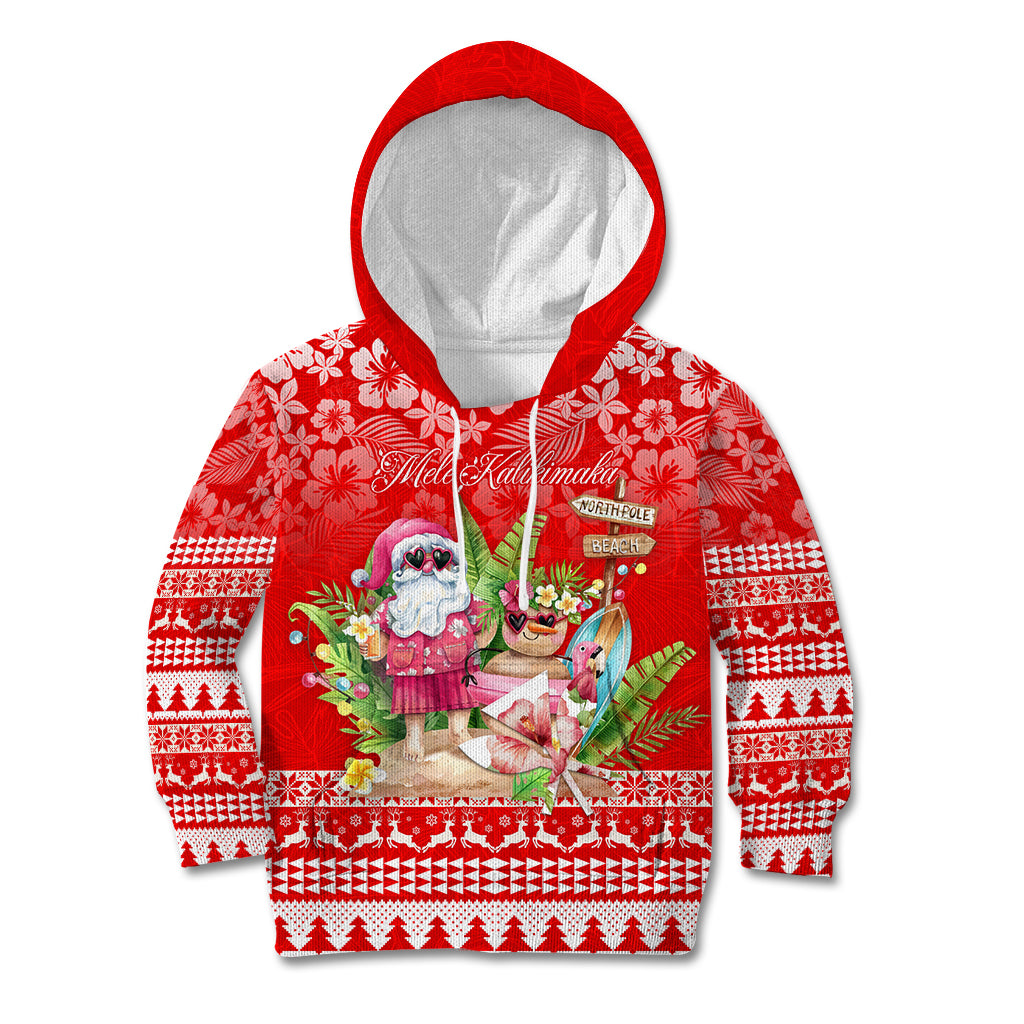 Personalised Hawaii Mele Kalikimaka Kid Hoodie Santa Beach Merry Christmas LT9 Hoodie Red - Polynesian Pride
