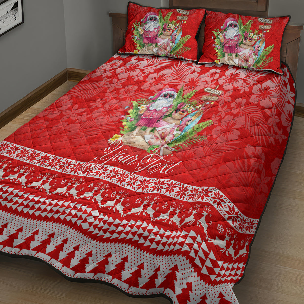 Personalised Hawaii Mele Kalikimaka Quilt Bed Set Santa Beach Merry Christmas LT9 - Polynesian Pride