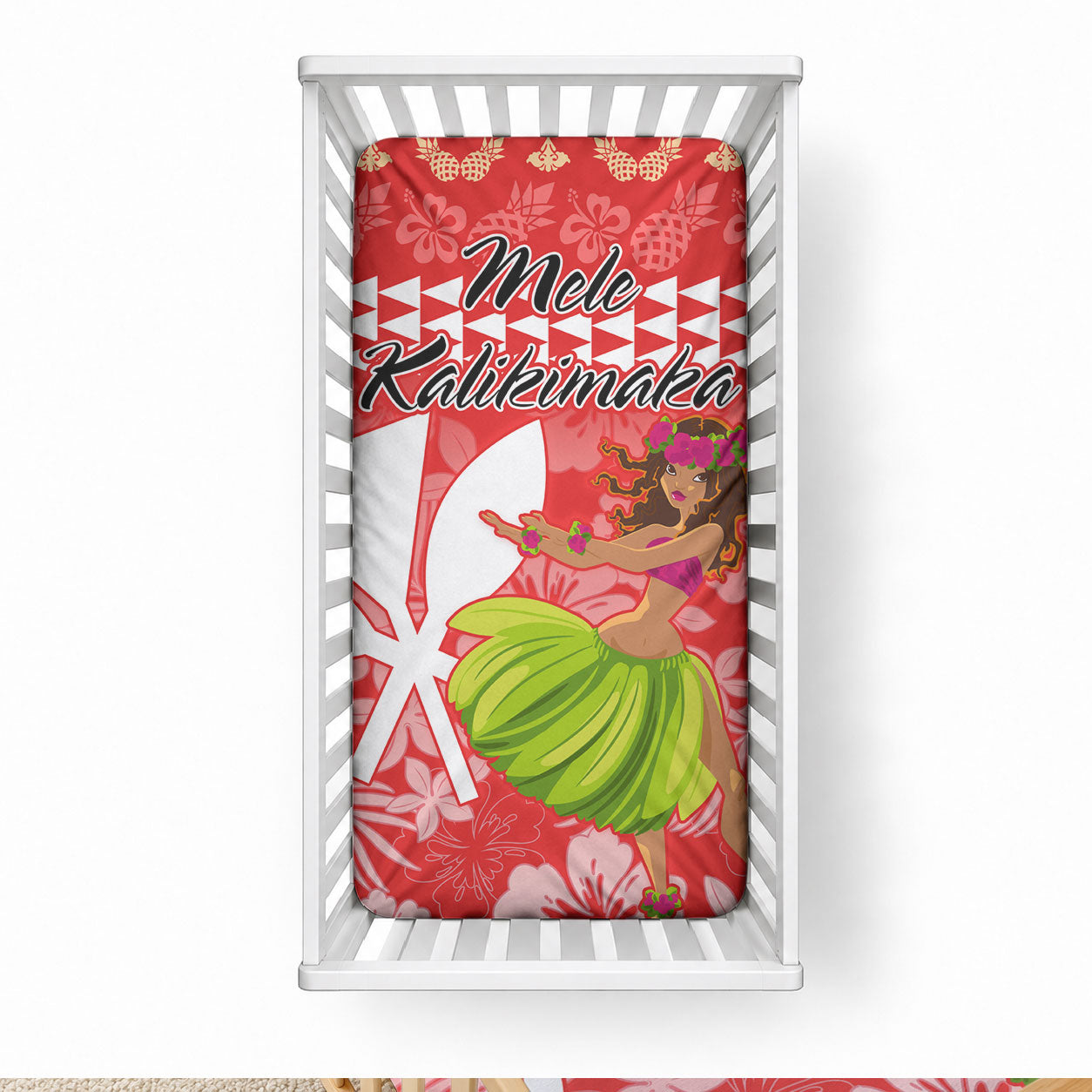 Hawaii Mele Kalikimaka Baby Bed Cover Santa Claus and Hula Dancing Merry Christmas LT9 28 × 52 in Red - Polynesian Pride