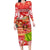 Hawaii Mele Kalikimaka Family Matching Long Sleeve Bodycon Dress and Hawaiian Shirt Santa Claus and Hula Dancing Merry Christmas LT9 Mom's Dress Red - Polynesian Pride