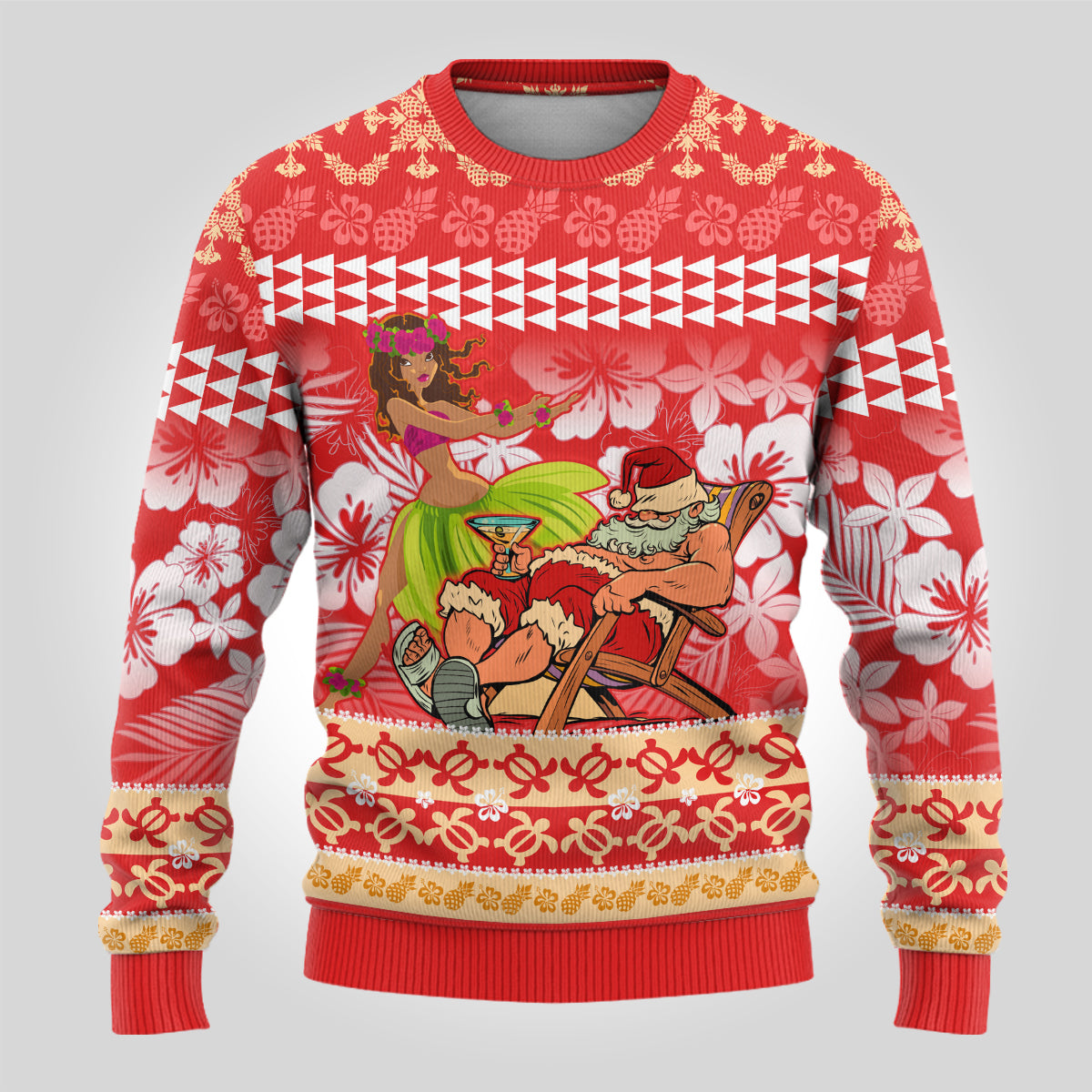 Hawaii Mele Kalikimaka Ugly Christmas Sweater Santa Claus and Hula Dancing Merry Christmas LT9 - Polynesian Pride