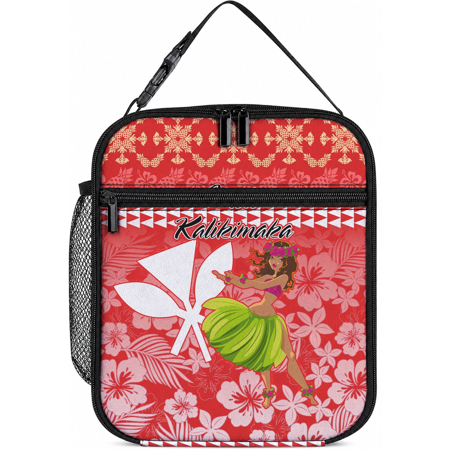Hawaii Mele Kalikimaka Lunch Bag Santa Claus and Hula Dancing Merry Christmas LT9 10.2 × 8.3 × 4.3 inch Red - Polynesian Pride